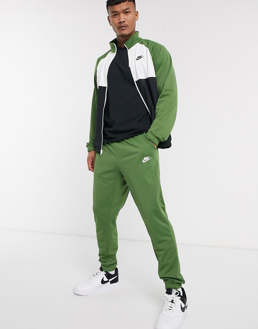 Nike zip-through polyknit tracksuit set in green