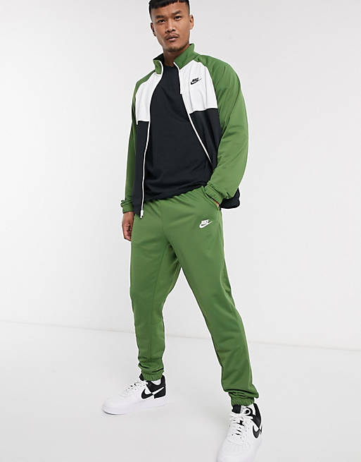 Nike zip-through polyknit tracksuit set in green | ASOS