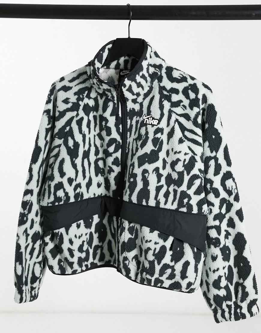 Nike zip up fleece in black and white animal print