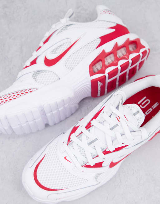 nike zoom air fire sneakers in white/university red