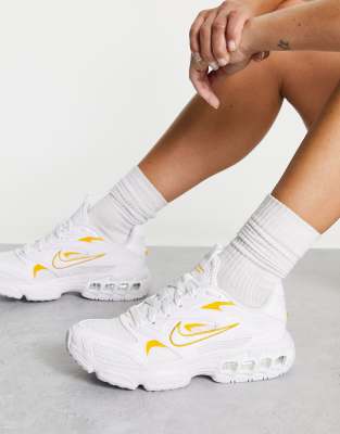 nike zoom air fire trainers in white grey and yellow