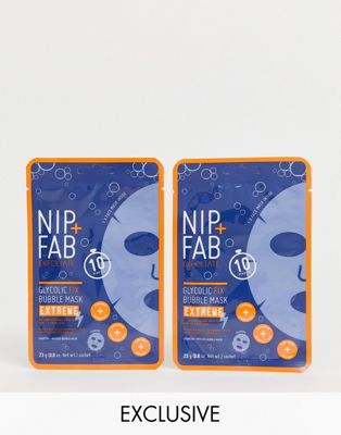 NIP+FAB- X ASOS EXCLUSIVE Glycolic Fix Extreme Bubble Mask Duo - Gezichtsmasker duopak, bespaar 50%-Zonder kleur