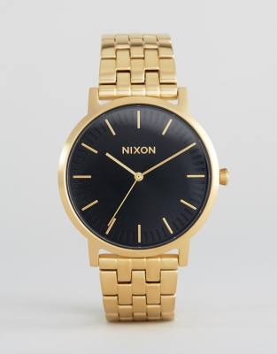 Nixon - Porter - Armbanduhr in Gold mit schwarzem Zifferblatt mit Sonnenschliff