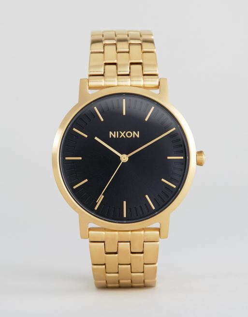 Nixon - Porter - Gouden armbandhorloge met zwarte wijzerplaat met zonnestralen