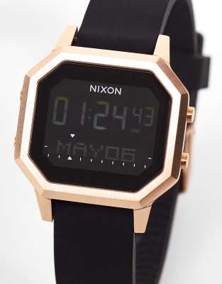 Nixon Siren Stainless Steel Digital Watch In Black Rose Gold