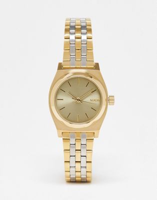 Nixon Small Time Teller watch In vintage gold and silver