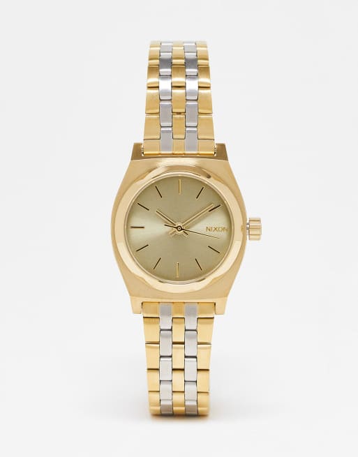 Nixon Small Time Teller watch In vintage gold and silver