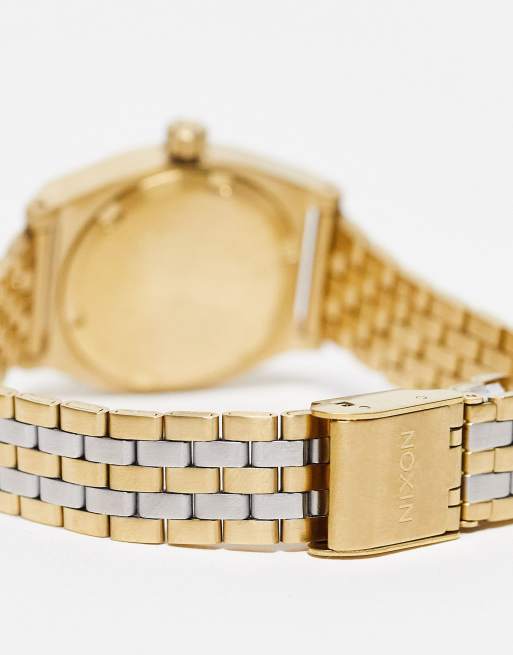 Nixon Small Time Teller watch In vintage gold and silver ASOS