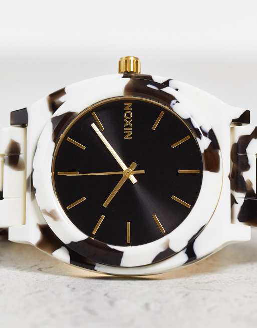 Nixon Time Teller acetate watch in black tortoiseshell