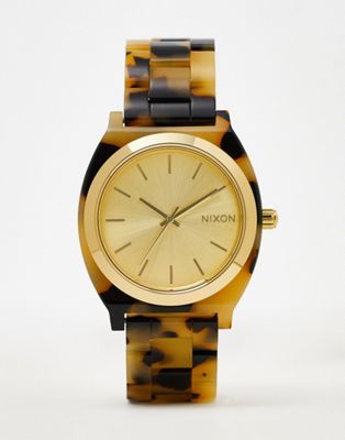Nixon time teller acetate watch in cream tortoise shell