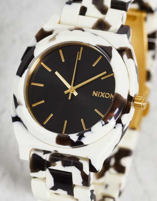 Nixon - Time Teller - Armbåndsur i acetat med sort skildpaddemønster