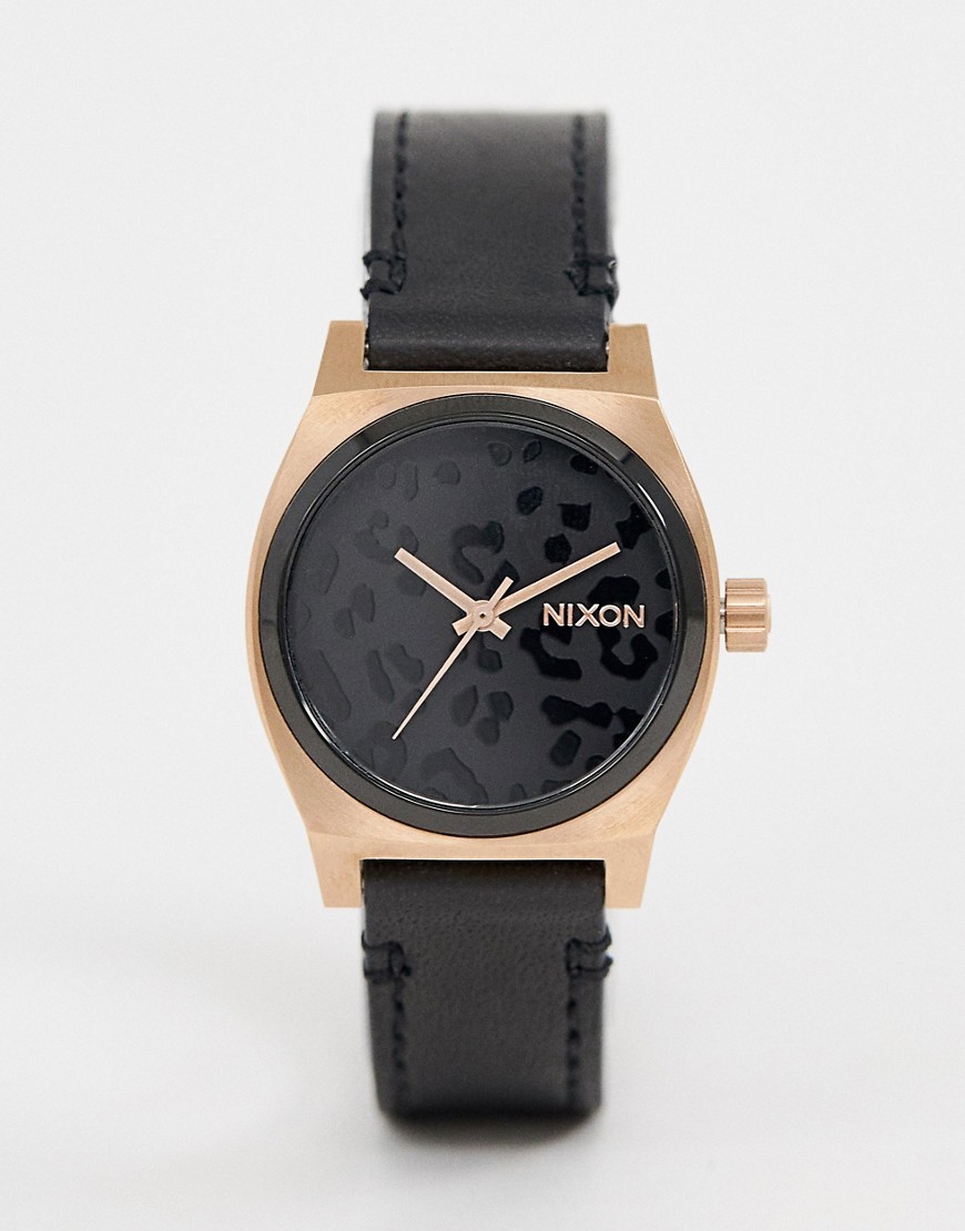 Nixon — Time Teller — Armbåndsur med læderrem med leopardprint 31 mm-Sort