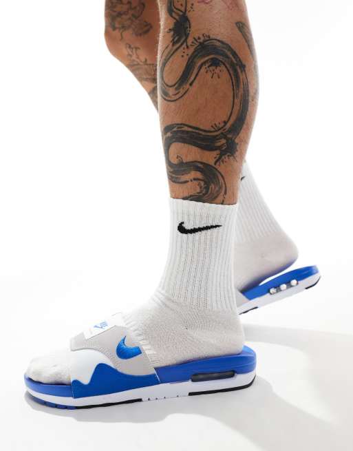Nke Air Max 1 slides in white and blue | ASOS