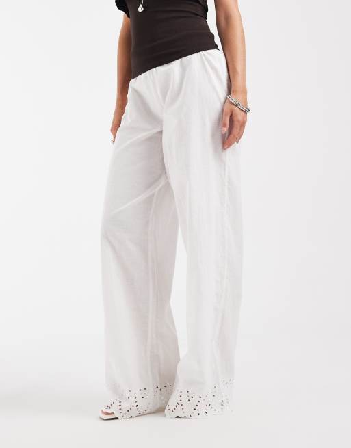 NLY Petite - Hvide pull-on-bukser med broderier i 100% bomuld, 2 af 5