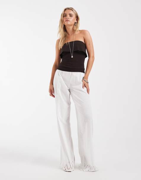 NLY Petite - Pantaloni in 100% cotone bianchi con ricamo - view 1