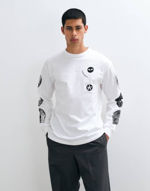 No Problemo – 100% bomull – Dropa – Vit t-shirt med långa ärmar och tryck på ärmen, 2 av 5
