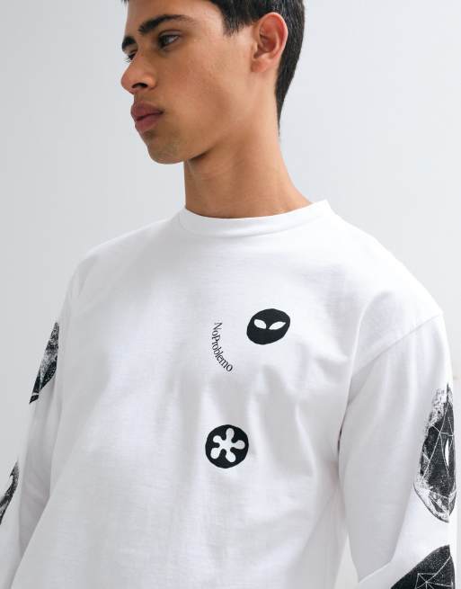 No Problemo – 100% bomull – Dropa – Vit t-shirt med långa ärmar och tryck på ärmen, 3 av 5