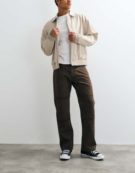 No Problemo 100% cotton double knee twill straight leg trousers in overdyed brown - view 1
