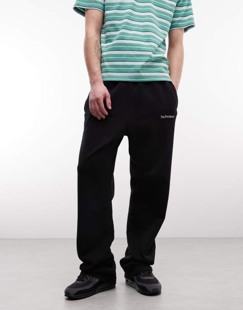 No Problemo 100% cotton logo straight leg joggers with tie waist in black - view 1