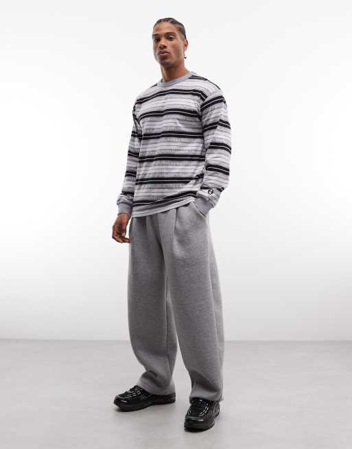 No Problemo 100% cotton long sleeve T-shirt with repeat logo in black and gray stripe, 2 of 5