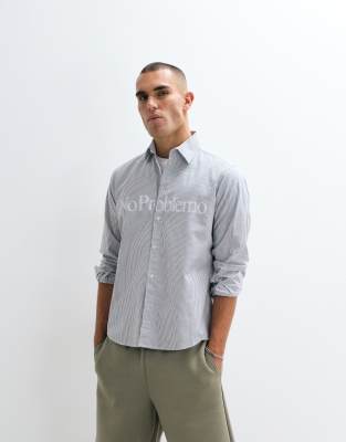 No Problemo 100% Cotton Oxford Long Sleeve Shirt With Large Front Logo In Blue