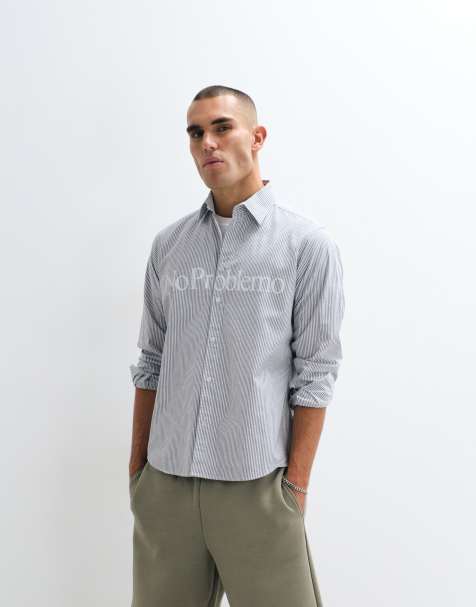 No Problemo 100% cotton Oxford long sleeve shirt with large front logo in blue stripe - view 1