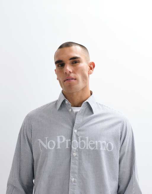 No Problemo 100% cotton Oxford long sleeve shirt with large front logo in blue stripe, 2 of 5
