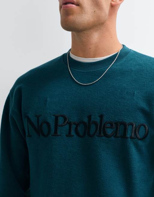 No Problemo 100% cotton reverse fleece sweatshirt with large front logo in teal, 3 of 5