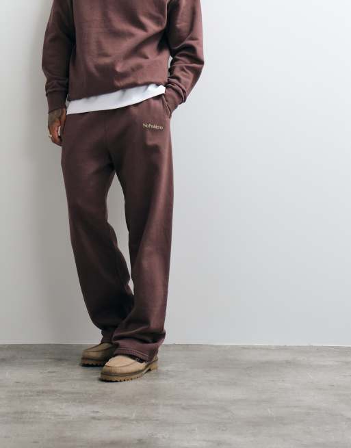 No Problemo 100% cotton straight leg logo joggers co-ord in brown, 2 of 5