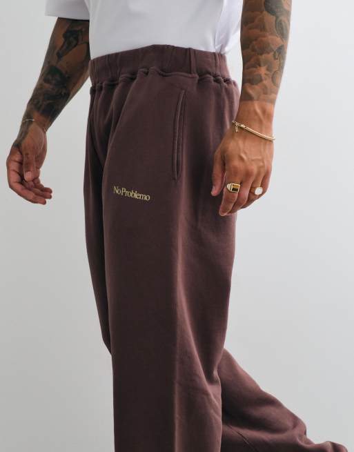 No Problemo 100% cotton straight leg logo joggers co-ord in brown, 4 of 5