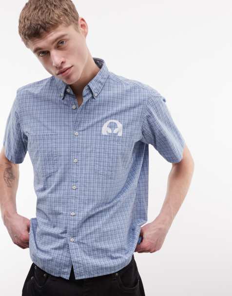 No Problemo 100% cotton shirt with alien logo in blue micro check