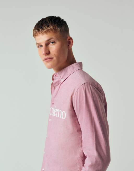 No Problemo - Camicia Oxford a maniche lunghe rossa con logo, 5 di 12