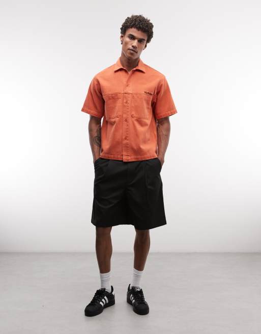 No Problemo - Camisa vaquera color coral de estilo worker