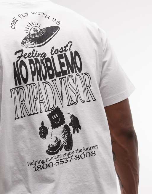 No Problemo - Camiseta blanca con estampado "Trip Advisor" y logo en la espalda 100% de algodón, 5 de 5