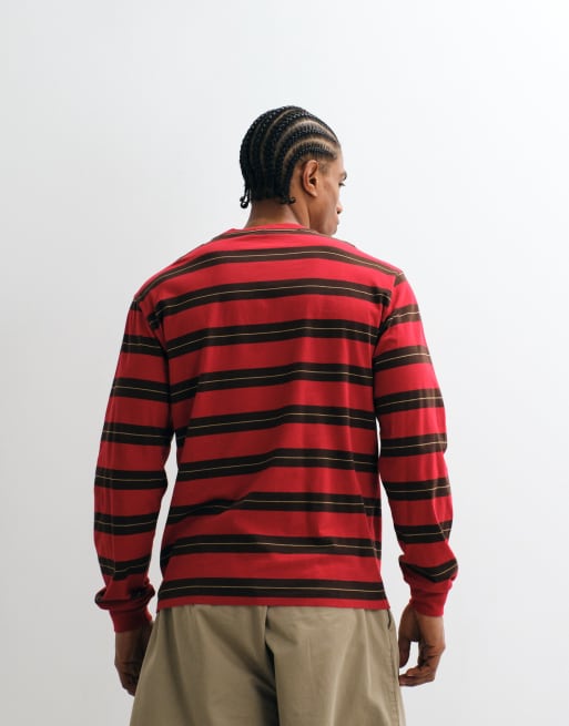No Problemo - Camiseta roja a rayas de manga larga con logo grande en la parte delantera, 4 de 5