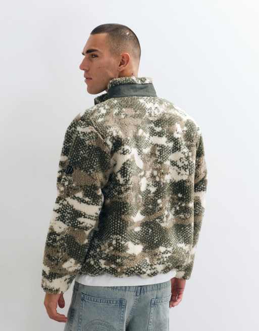 No Problemo camo print logo borg jacket in sand, 4 of 5