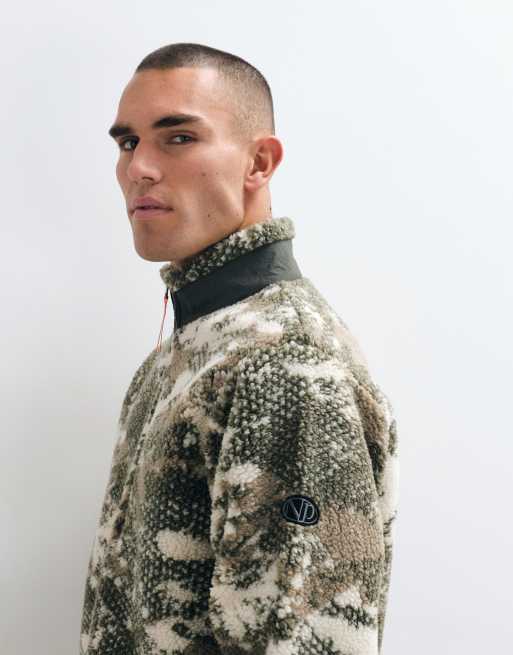 No Problemo camo print logo borg jacket in sand, 5 of 5