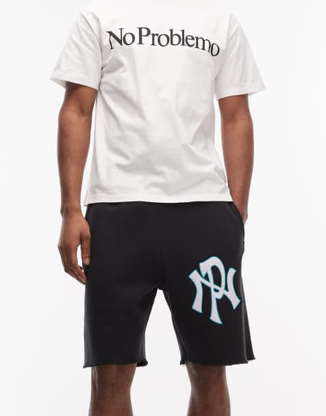 No Problemo cotton rich sweat shorts with NYP logo and raw hem in black - view 1