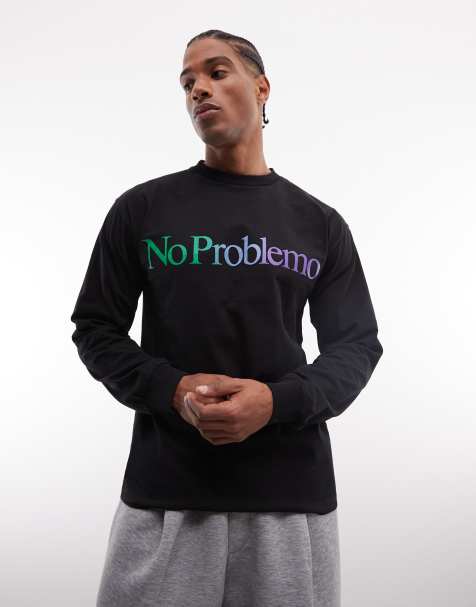 No Problemo – Czarny T-shirt z długimi rękawami z bawełny 100% z kontrastowym logo - view 1