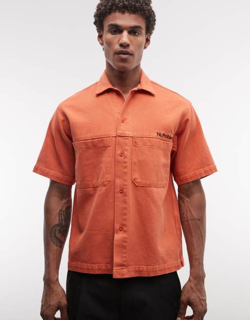 No Problemo denim worker shirt in orange, 2 of 5