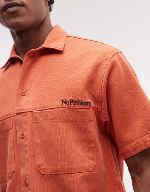 No Problemo denim worker shirt in orange, 3 of 5