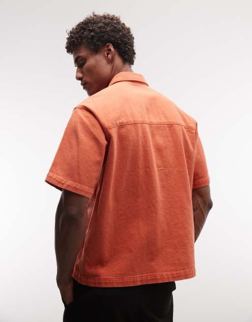 No Problemo denim worker shirt in orange, 4 of 5