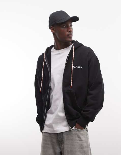 No Problemo - Felpa nera con cappuccio e zip con logo piccolo - view 1