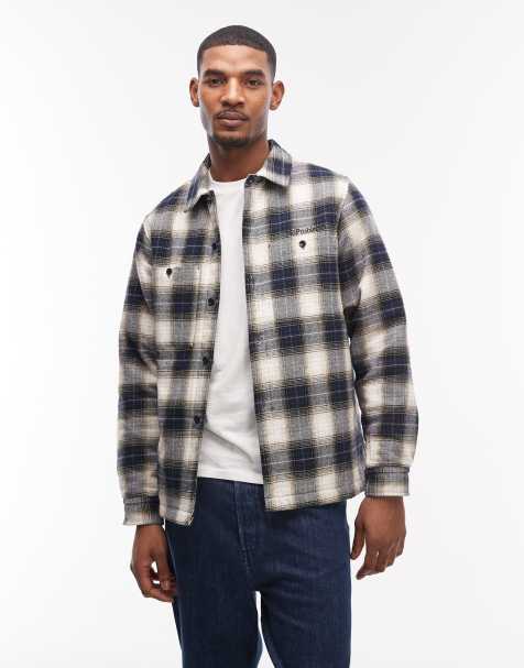 No Problemo flannel overshirt with quilted lining in navy check - view 1