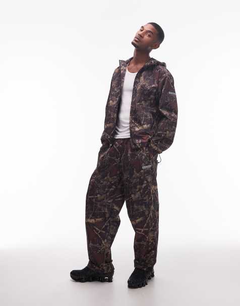 No Problemo glitch nylon trouser co-ord in dark real tree camo print