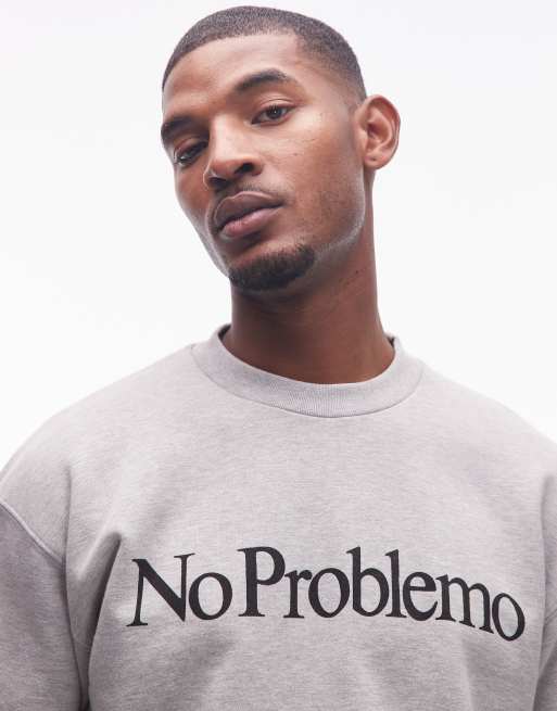 No Problemo - Gråmeleret bomulds-sweatshirt med logo, 5 af 5