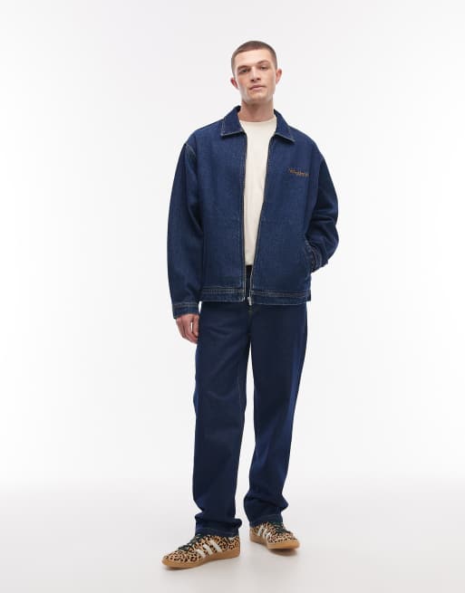 No Problemo heavyweight denim zip up jacket in mid wash blue, 2 of 5