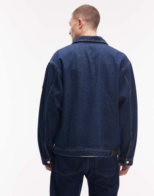No Problemo heavyweight denim zip up jacket in mid wash blue, 3 of 5