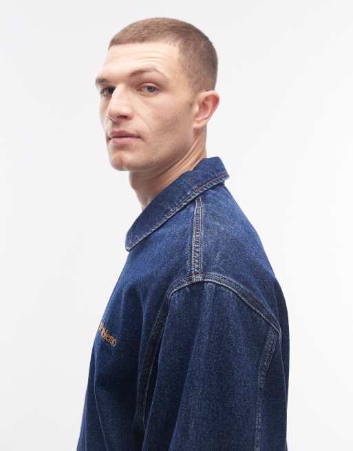 No Problemo heavyweight denim zip up jacket in mid wash blue, 4 of 5