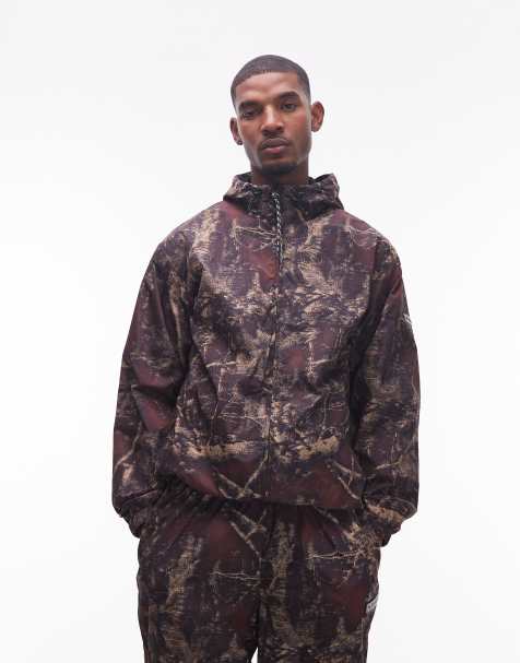 No Problemo hooded glitch nylon jacket co-ord in dark real tree camo print - view 1
